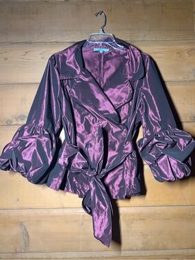 Antonio Melani Loraine Taffeta Purple Wrap Blouse Jacket Autumn Wedding Guest